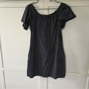 Elegant Navy Blue and White Striped Dress